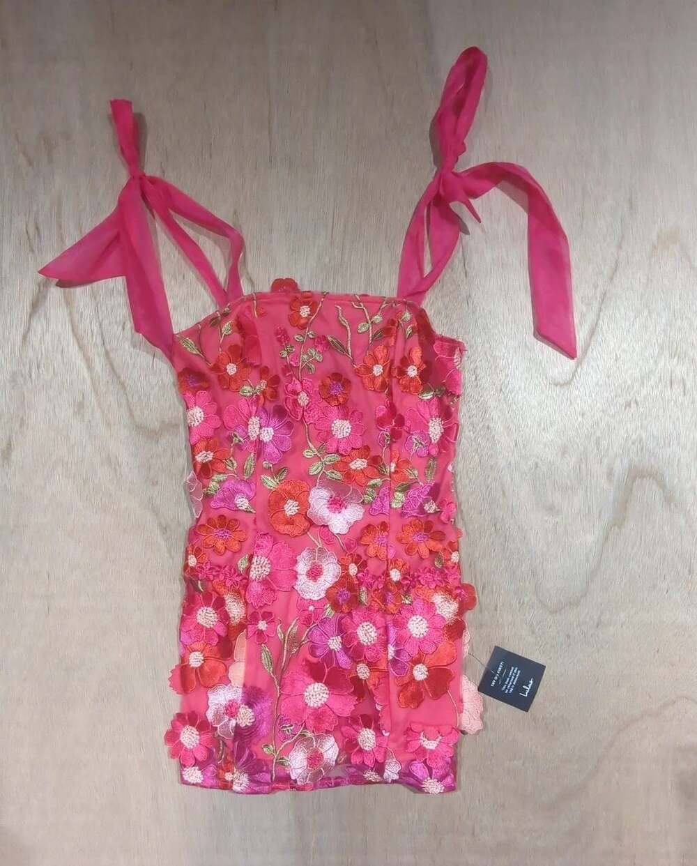 Lulus Hot Pink Floral Embroidered Tie-Strap Mini Dress